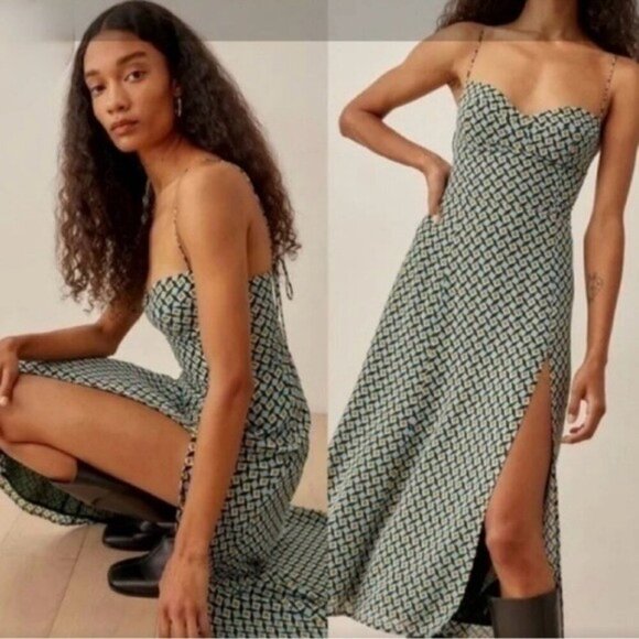 💕REFORMATION💕 Juliette Dress ~ Mosaic Multi-Color Geometric Print 4 NWOT - Picture 3 of 16